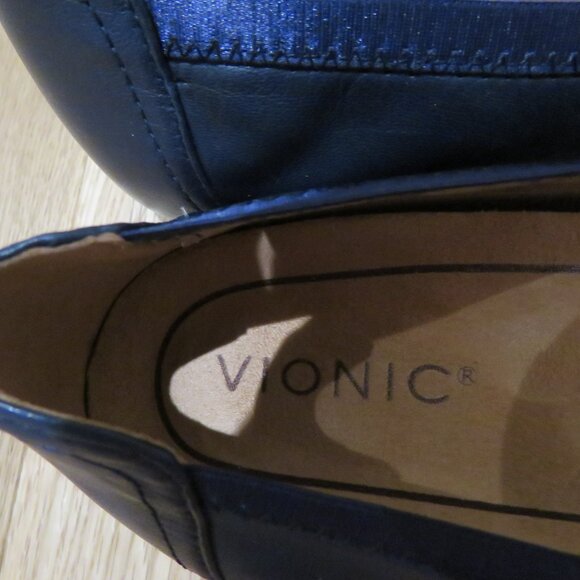 VIONIC Caroll Leather Comfort Slip On Ballet Flats Shoes in Navy - Size US 8 - Picture 11 of 12